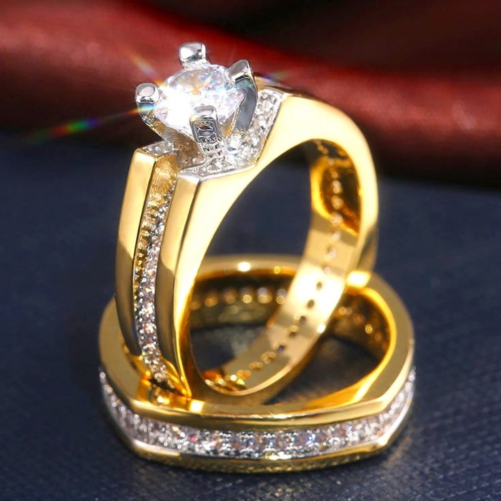 🍁 Luxury Zircon Macro Pave Anillos Cubic Gold Rings for Women/Man, PD180 - Picture 1 of 5
